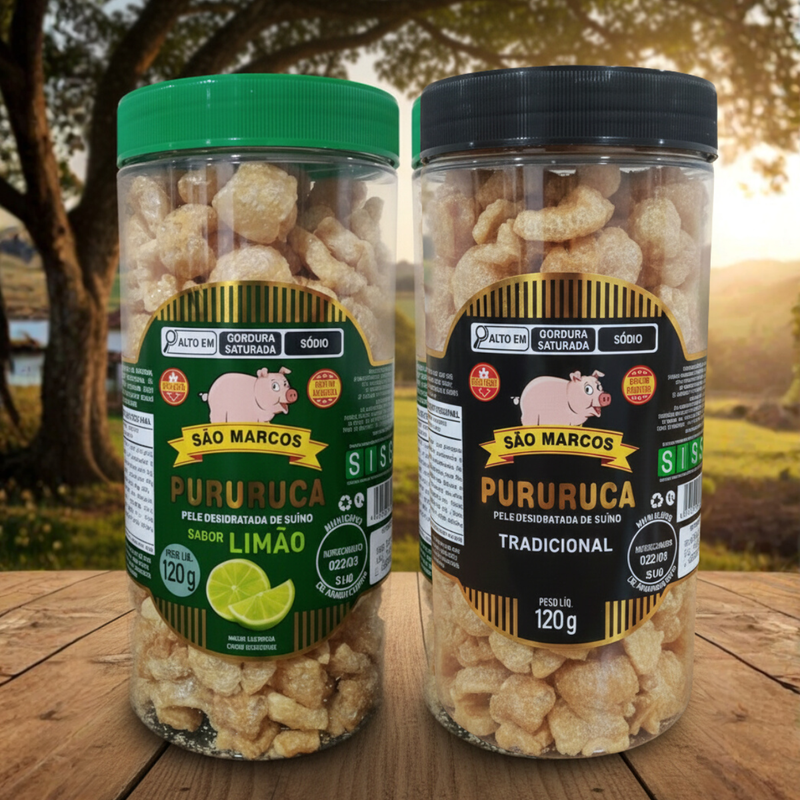 2 Potes Torresmo Pururuca Sabor Limão e Sabor Tradicional