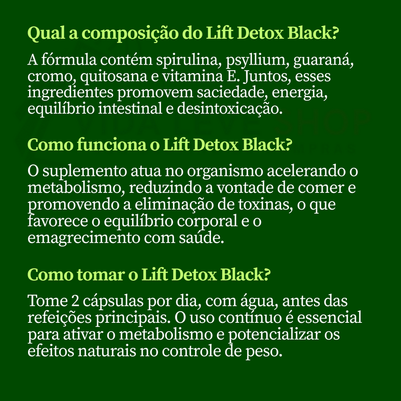Saiba como funciona e como tomar o Lift Detox Black