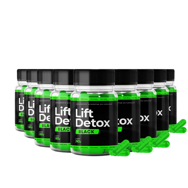 Suplemento Lift Detox Black com 9 potes em destaque para compra