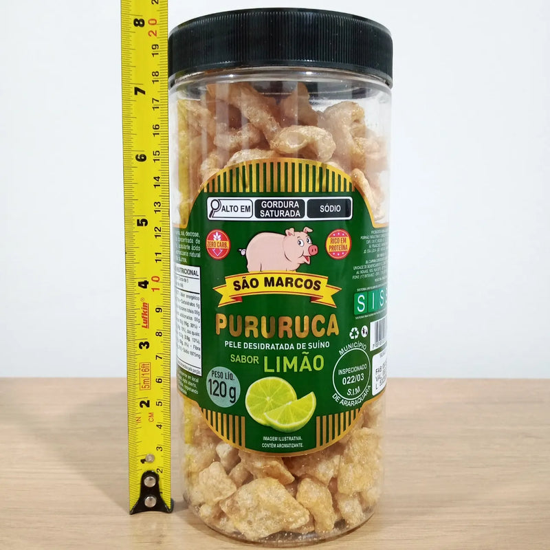Torresmo Pururuca Crocante Premium Sabor Limão Pote 120g + Pururuca  Sabor Tradicional 75g de BRINDE