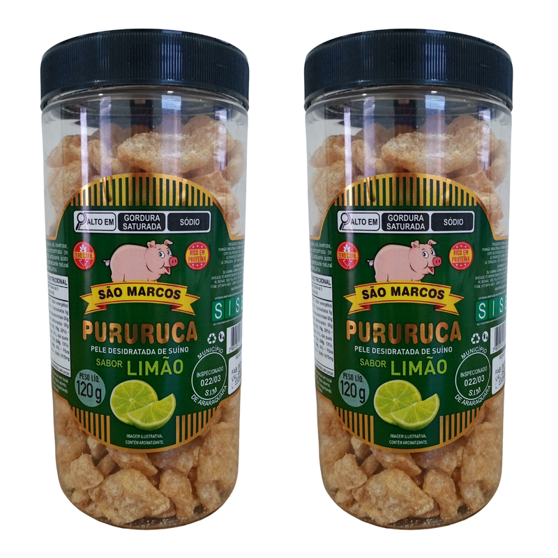 Torresmo Pururuca Crocante Premium Sabor Limão Pote 120g + Pururuca  Sabor Tradicional 75g de BRINDE