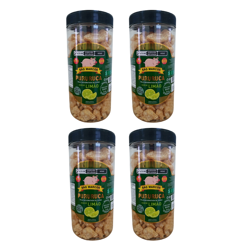 Torresmo Pururuca Crocante Premium Sabor Limão Pote 120g + Pururuca  Sabor Tradicional 75g de BRINDE