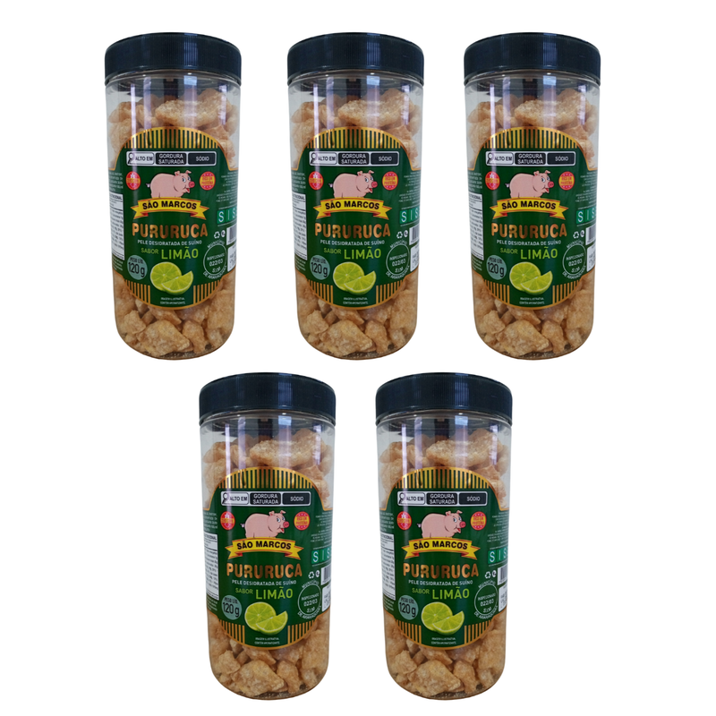 Torresmo Pururuca Crocante Premium Sabor Limão Pote 120g + Pururuca  Sabor Tradicional 75g de BRINDE