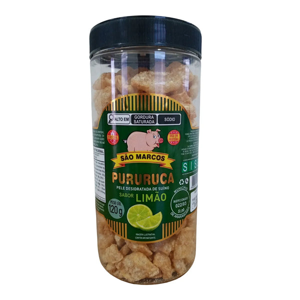 Torresmo Pururuca Crocante Premium Sabor Limão Pote 120g + Pururuca  Sabor Tradicional 75g de BRINDE